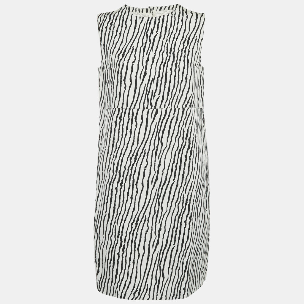 S'Max Mara White Printed Cotton Blend Sleeveless Short Dress S