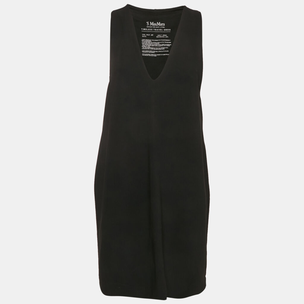 luxury-women-smax-mara-used-clothes-p1167795-005 S'Max Mara Black Crepe V-Neck Sleeveless Mini Dress M