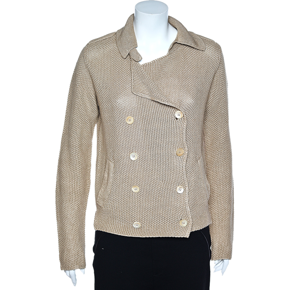 luxury-women-smax-mara-used-clothes-p565334-001 S'Max Mara Cream Linen Knit Double Breasted Blazer M