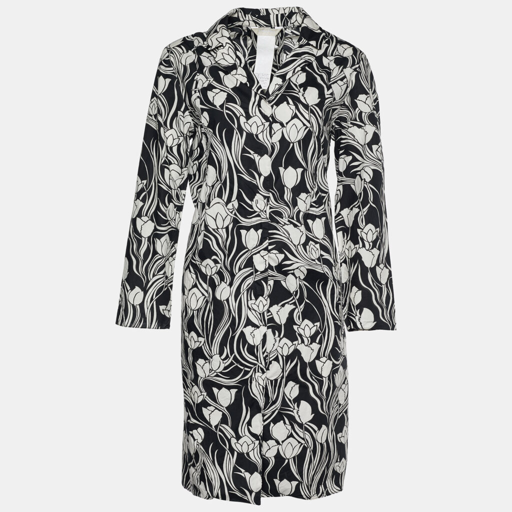 luxury-women-smax-mara-used-clothes-p652859-002-1 S'Max Mara Monochrome Floral Print Cotton Shirt Dress L