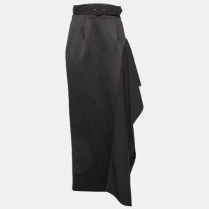 Solace London Black Crepe & Satin Kaya Draped Maxi Skirt M