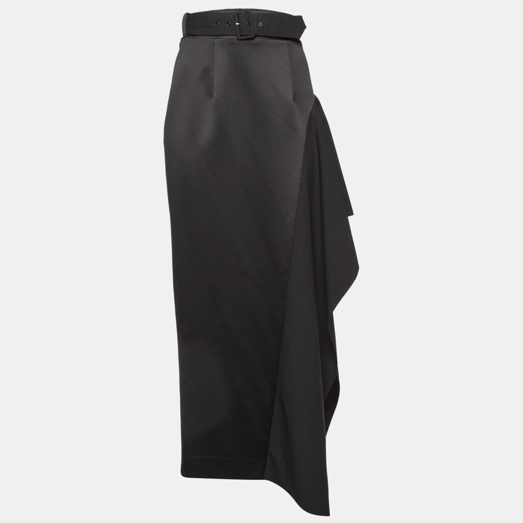 luxury-women-solace-london-used-clothes-p1079222-003 Solace London Black Crepe & Satin Kaya Draped Maxi Skirt M