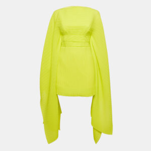 Solace London Lime Green Plisse Long Sleeve Mini Dress S