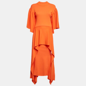 Solace London Orange Jersey Asymmetric Kalle Midi Dress S