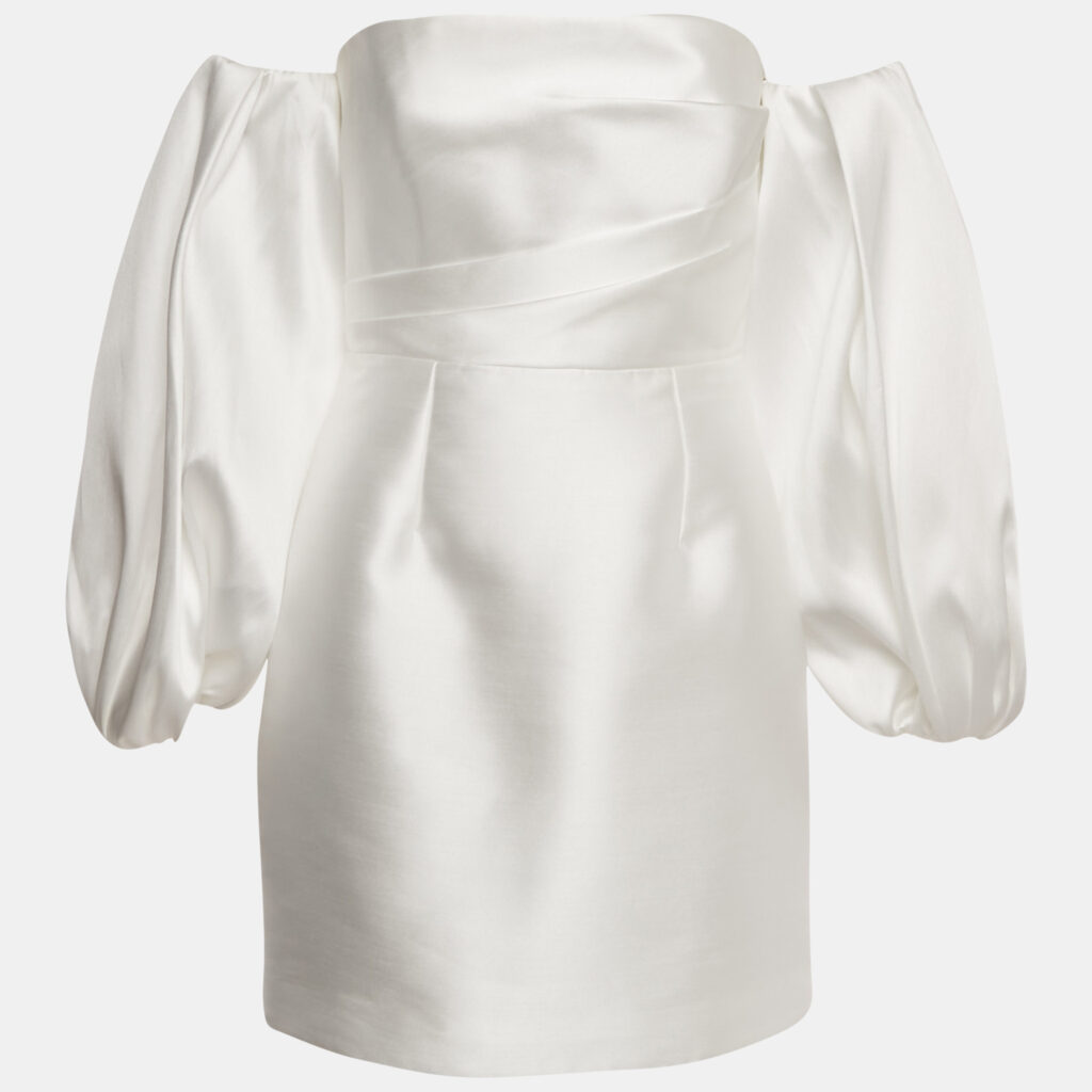 luxury-women-solace-london-used-clothes-p1163601-004 Solace London White Satin Off-Shoulder Puff Sleeve Bella Mini Dress M