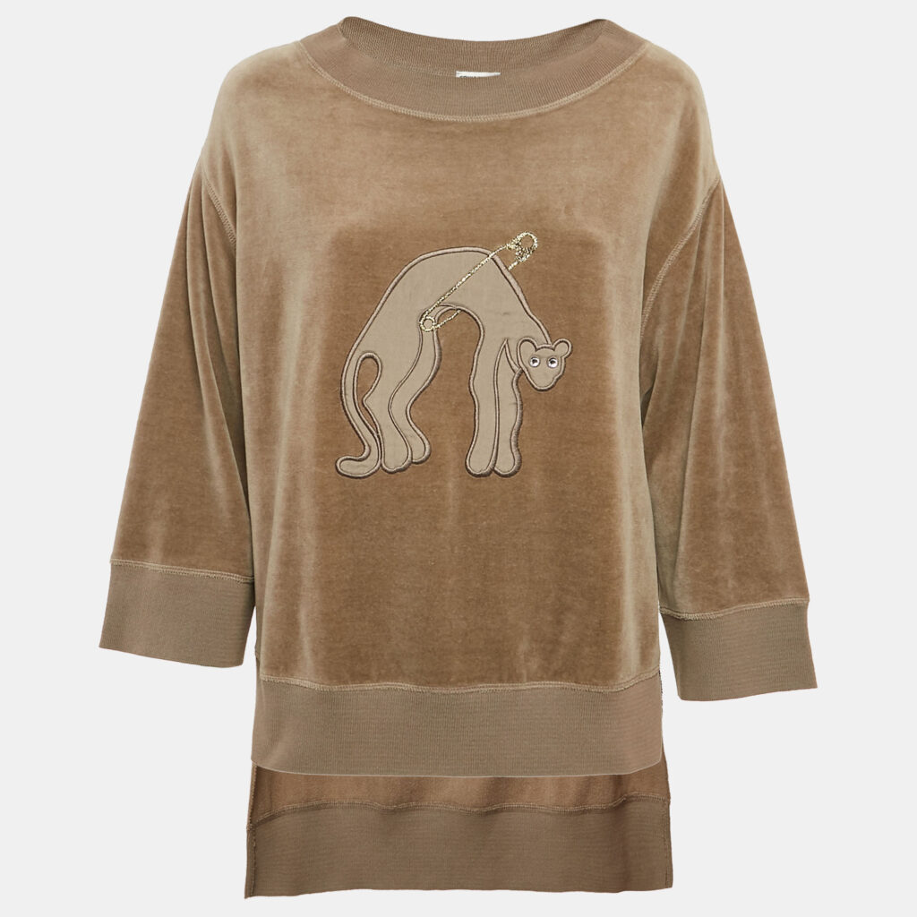 luxury-women-sonia-rykiel-used-clothes-p1102716-003 Sonia Rykiel Grey Cat Applique Velvet Sweatshirt S