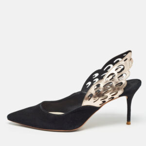 Sophia Webster Black/Metallic Bronze Suede And Leather Angelo Slingback Pumps Size 37