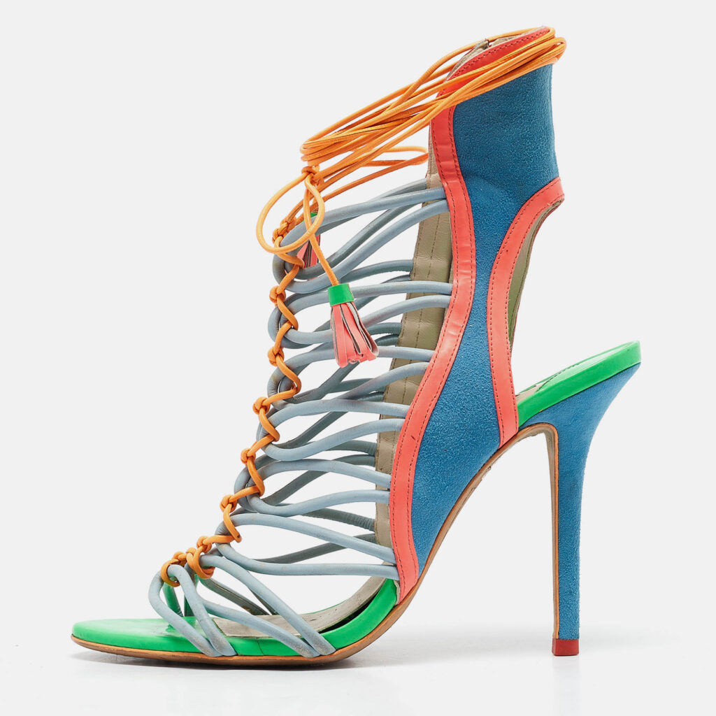 luxury-women-sophia-webster-used-shoes-p1075416-010 Sophia Webster Multicolor Patent Leather and Suede Lacey Ankle Strap Sandals Size 40