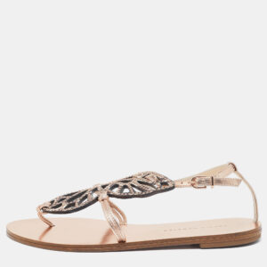 Sophia Webster Rose Gold/Black Leather Studded Butterfly Flat Sandals Size 36.5