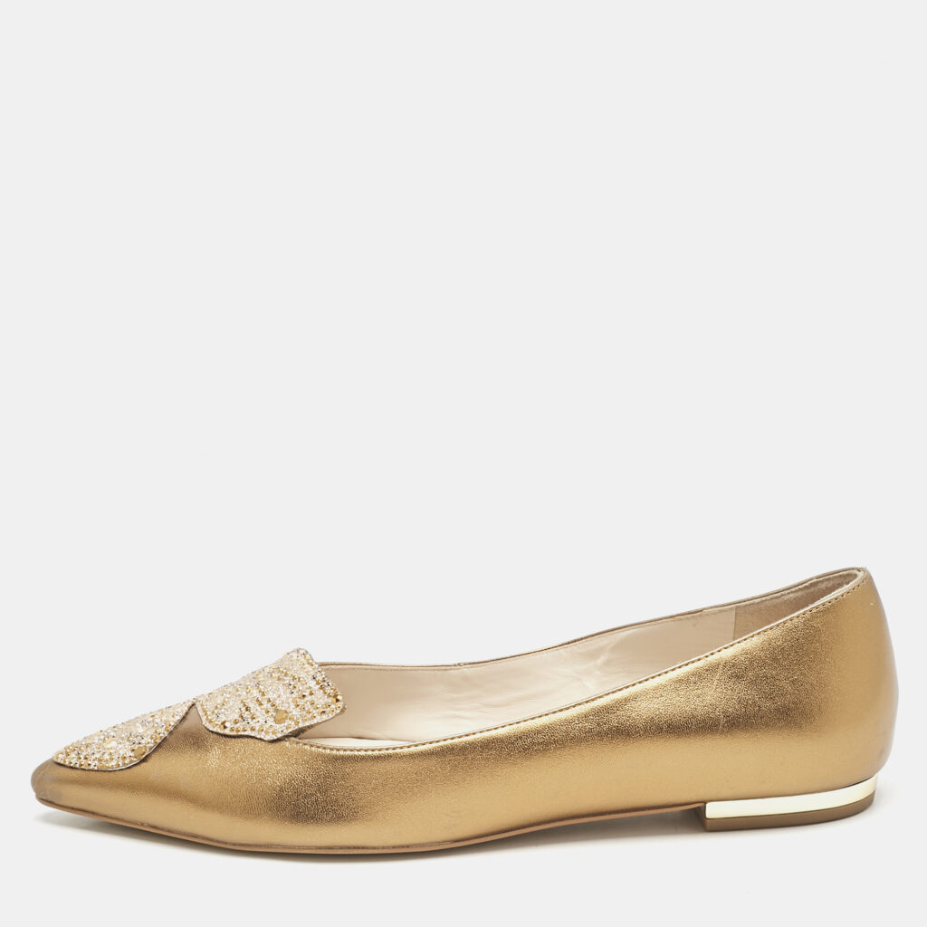 luxury-women-sophia-webster-used-shoes-p1124227-007 Sophia Webster Gold Leather Bibi Butterfly Ballet Flats Size 36