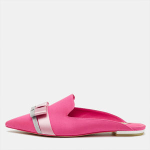 Sophia Webster Pink Satin Andie Bow Flat Mules Size 38