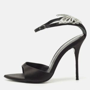 Sophia Webster Black Satin Crystal Embellished Ankle Strap Sandals Size 38