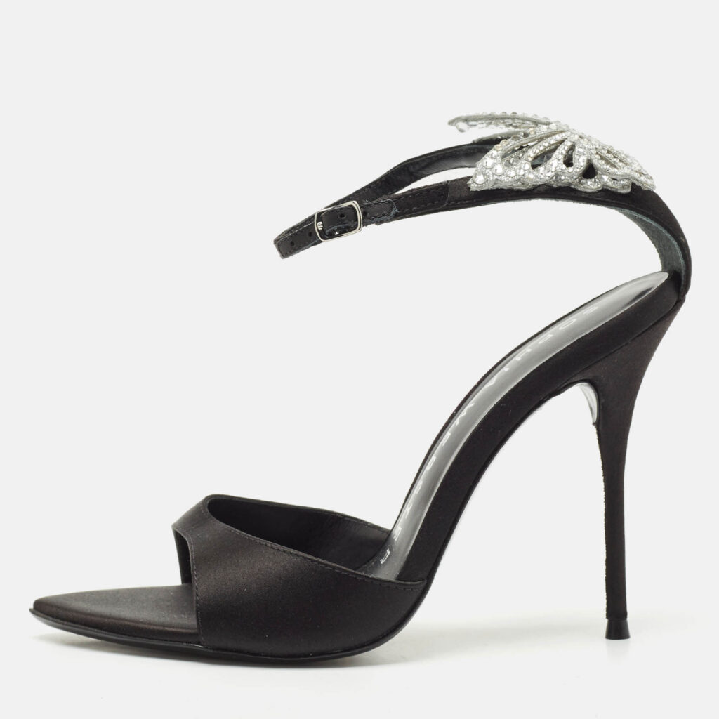Sophia Webster Black Satin Crystal Embellished Ankle Strap Sandals Size 38