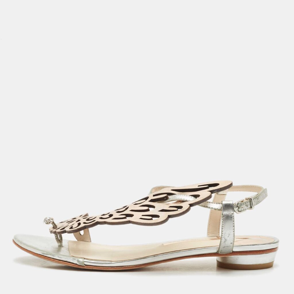 luxury-women-sophia-webster-used-shoes-p1170172-003 Sophia Webster Silver/Rose Gold Leather Seraphina Flat Sandals Size 39