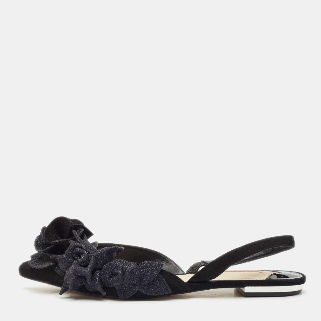 luxury-women-sophia-webster-used-shoes-p1170354-003 Sophia Webster Black Suede and Glitter Slingback Flats Size 39.5