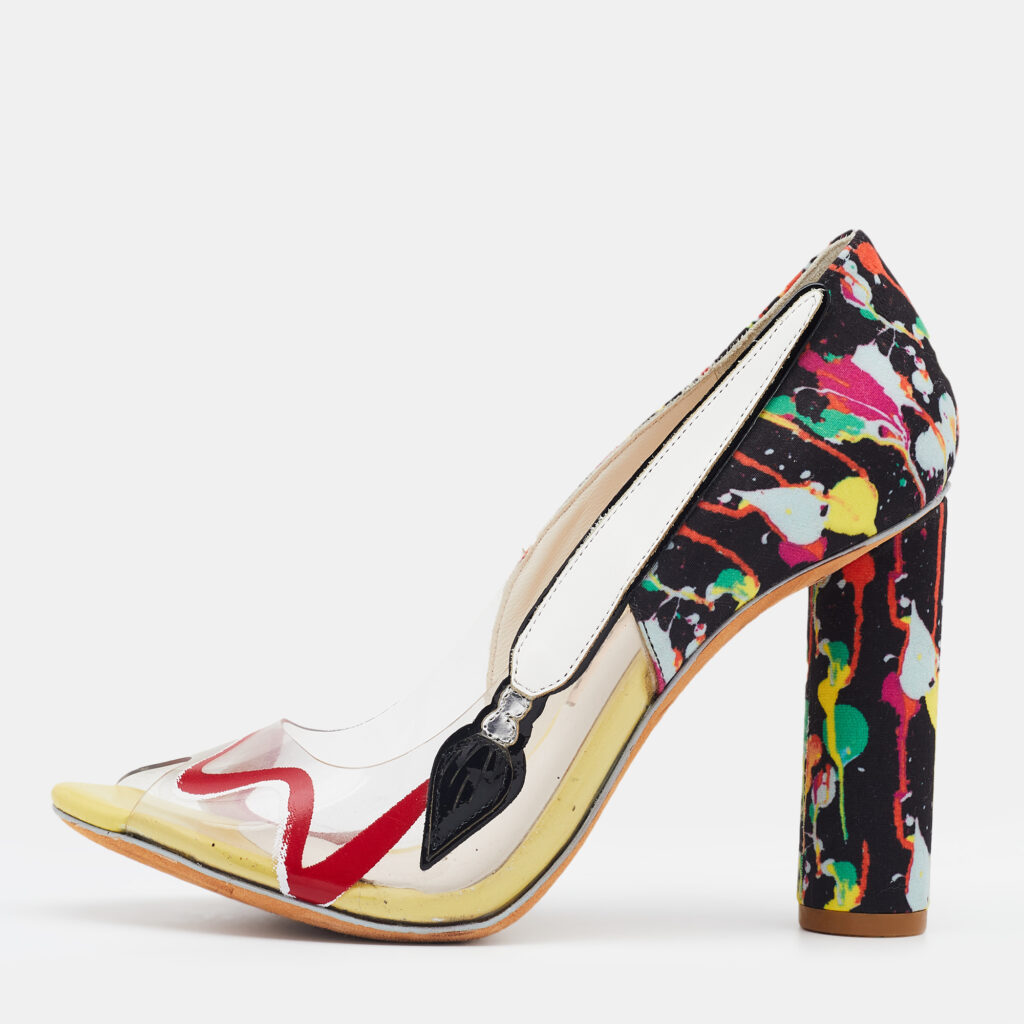 luxury-women-sophia-webster-used-shoes-p716159-002 Sophia Webster Multicolor PVC And Fabric Party Like Pollock Peep Toe Pumps Size 36