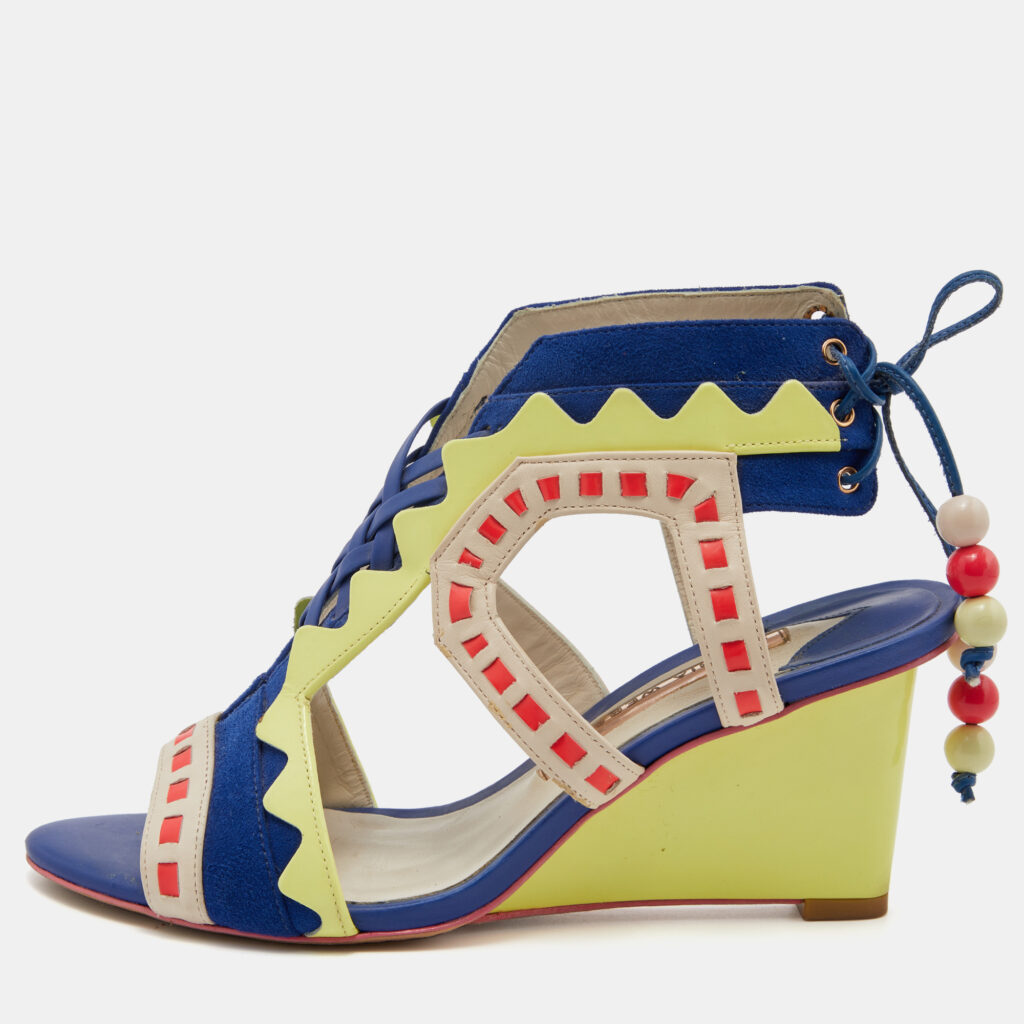 luxury-women-sophia-webster-used-shoes-p762940-005 Sophia Webster Multicolor Leather and Suede Wedge Sandals Size 36