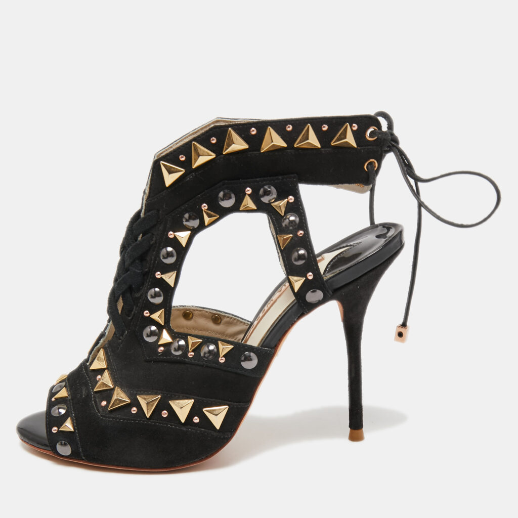 luxury-women-sophia-webster-used-shoes-p764908-001 Sophia Webster Black Suede Studded Riko Sandals Size 36