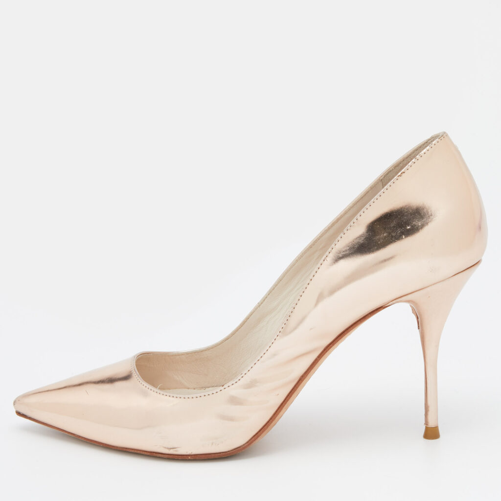 luxury-women-sophia-webster-used-shoes-p813743-002 Sophia Webster Metallic Rose Gold Leather Coco Flamingo Pointed Toe Pumps Size 38.5