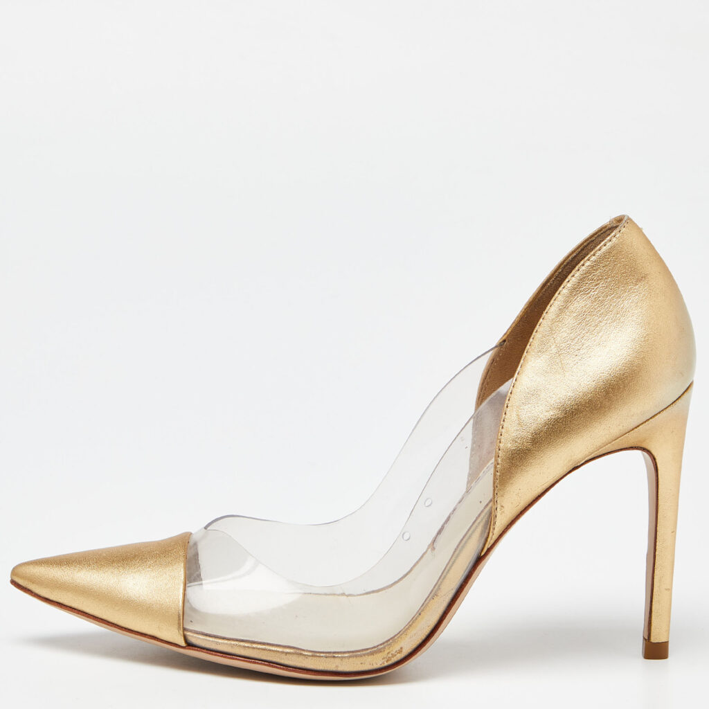 luxury-women-sophia-webster-used-shoes-p890535-002 Sophia Webster Gold/Transparent Leather and PVC Pointed Toe Pumps Size 38.5