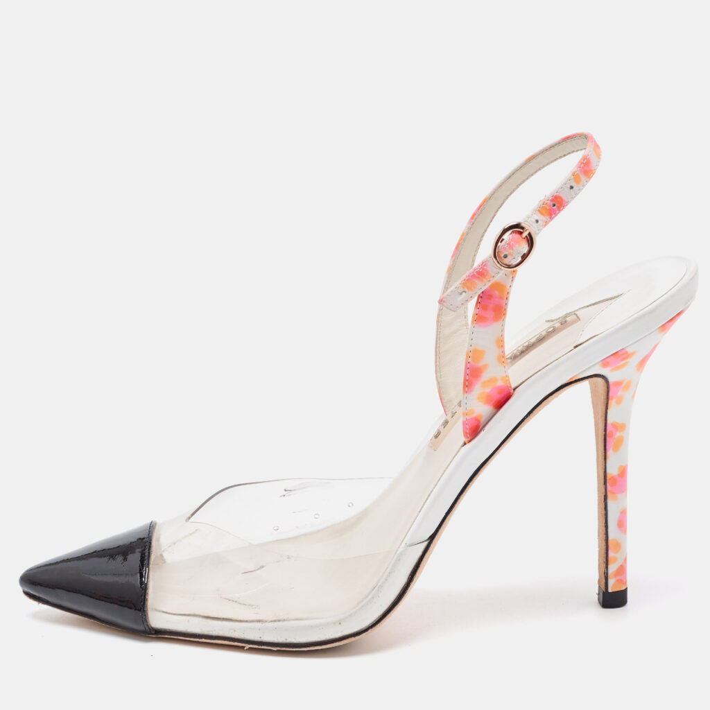 luxury-women-sophia-webster-used-shoes-p896426-001 Sophia Webster Tricolor Patent and PVC Animal Print Slingback Pumps Size 39