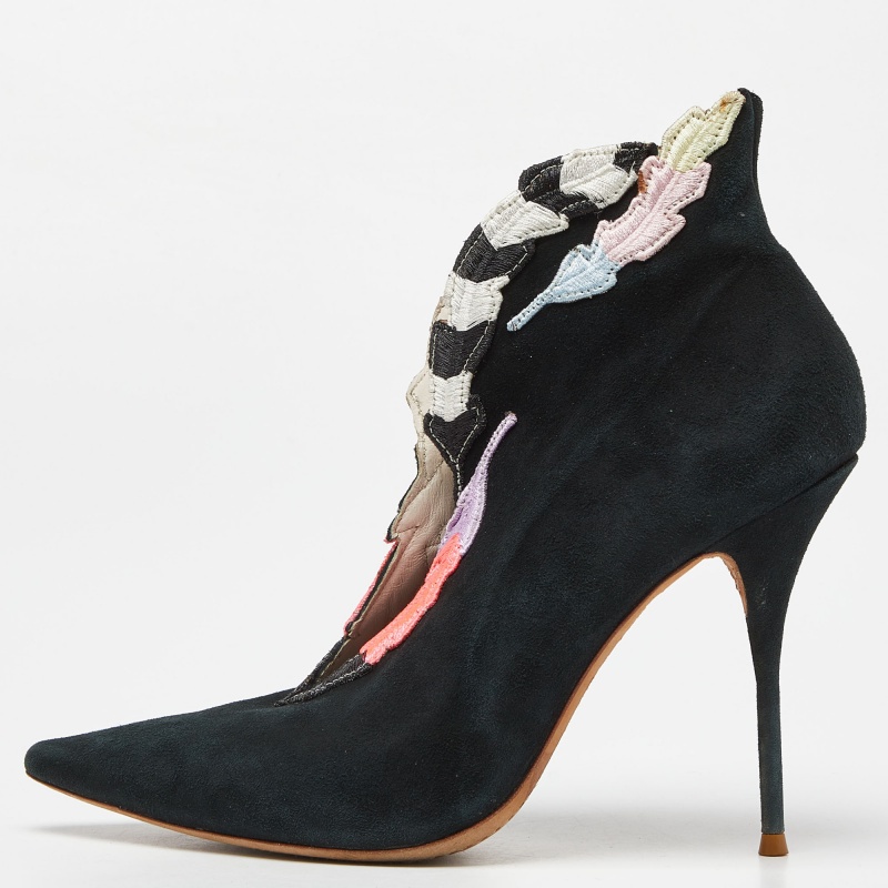 Sophia Webster Multicolor Embroidered Suede Ankle Booties Size 39.5