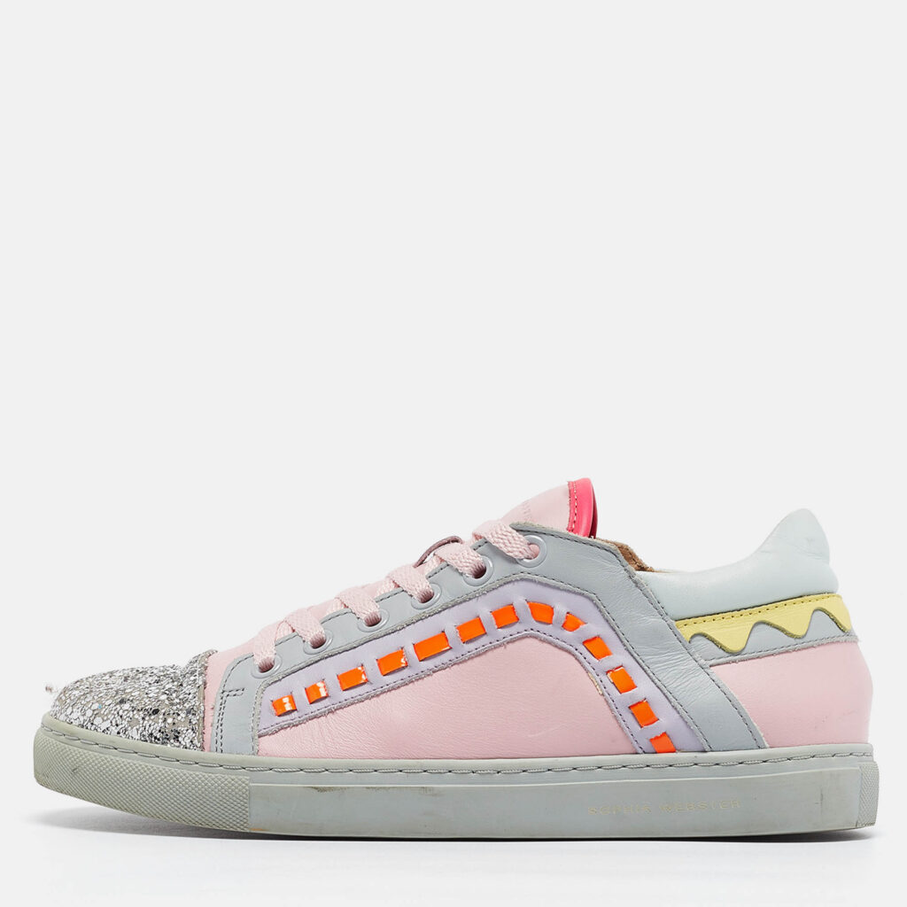 luxury-women-sophia-webster-used-shoes-p998370-010 Sophia Webster Multicolor Glitter and Leather Riko Sneakers Size 38.5