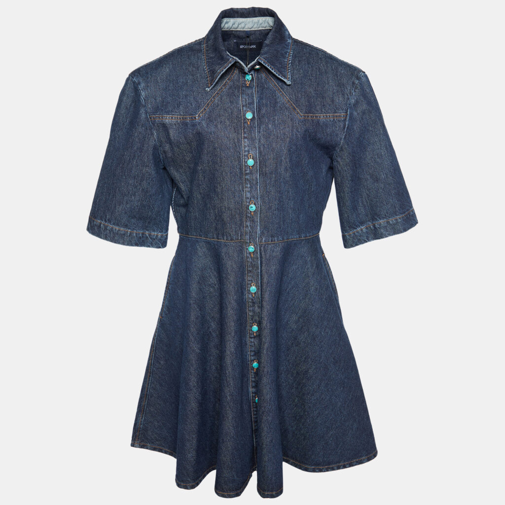 luxury-women-sportmax-new-clothes-p901724-001 Sportmax Navy Blue Denim Panaro Mini Shirt Dress L