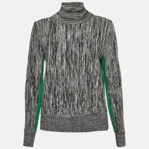 Sportmax Grey Striped Knit Contrast Side Trim High Neck Sweatshirt XL