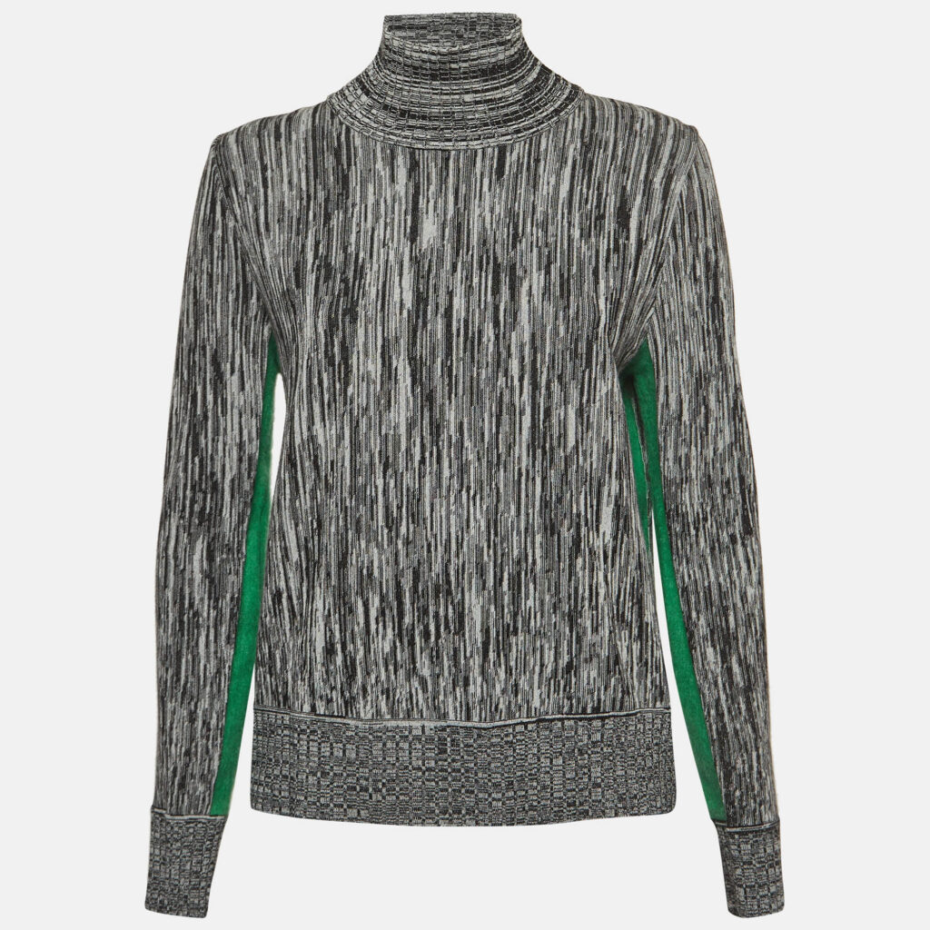 luxury-women-sportmax-new-clothes-p970352-001 Sportmax Grey Striped Knit Contrast Side Trim High Neck Sweatshirt XL