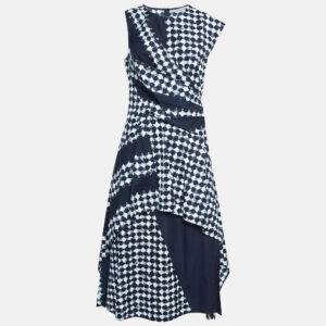 Sportmax Blue Printed Cotton Flared Midi Dress M