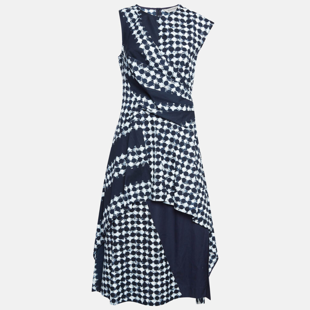 luxury-women-sportmax-used-clothes-p1041813-001 Sportmax Blue Printed Cotton Flared Midi Dress M