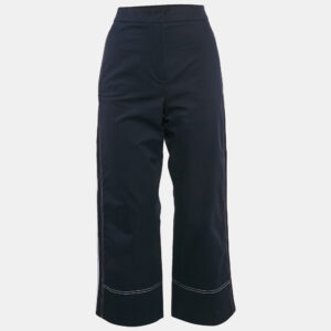 Sportmax Navy Blue Gabardine Cotton Contrast Trim Straight Leg Pants S
