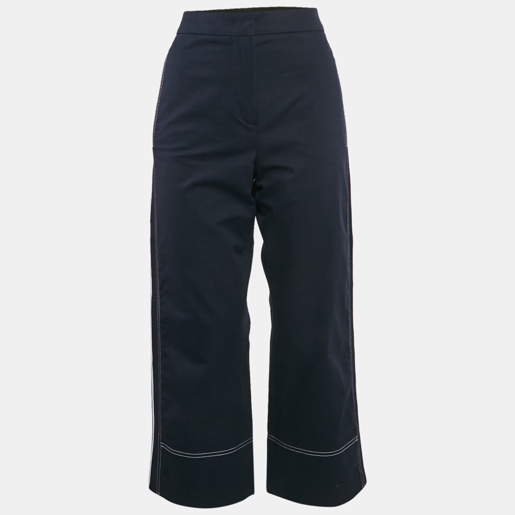 luxury-women-sportmax-used-clothes-p1093241-001 Sportmax Navy Blue Gabardine Cotton Contrast Trim Straight Leg Pants S