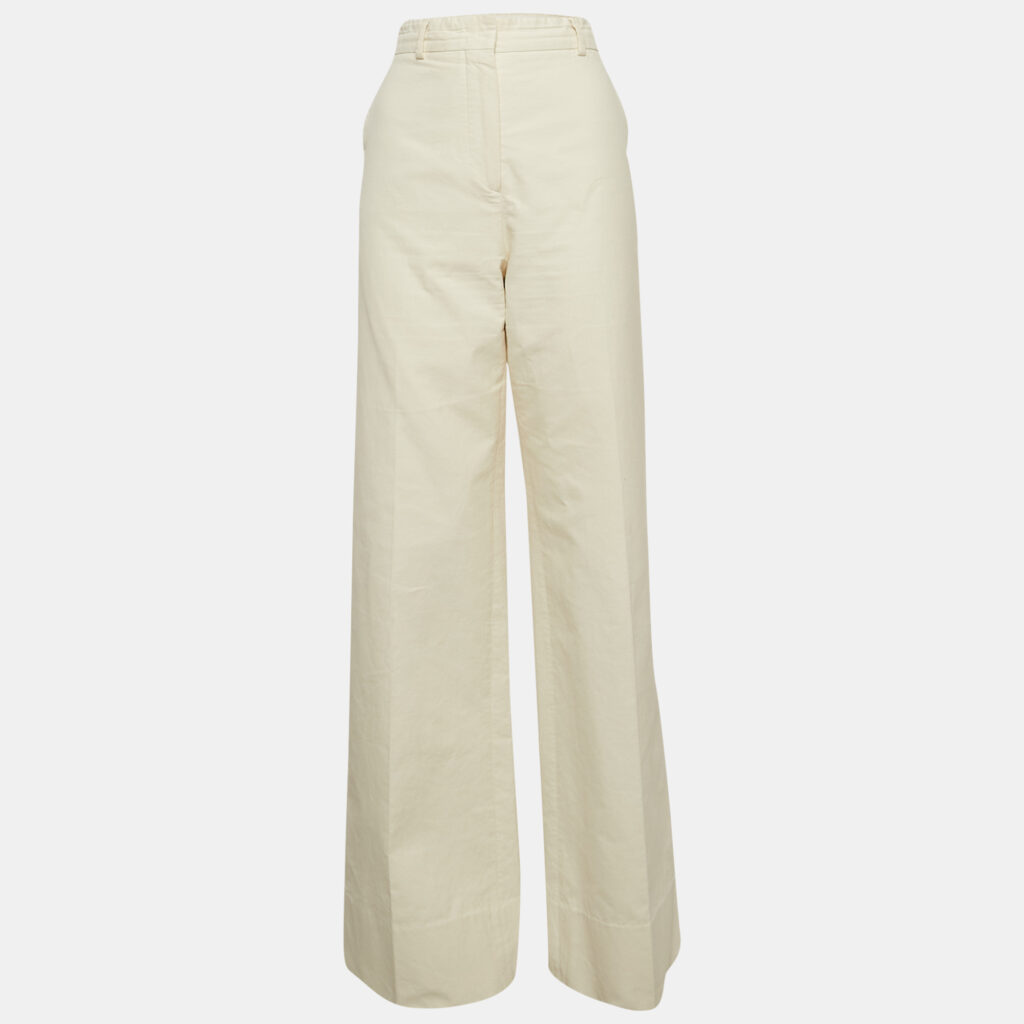 SportsMax Off-White Cotton Wide-Leg Trousers L