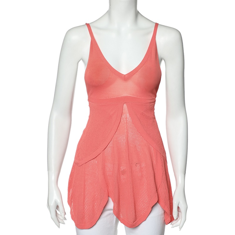 luxury-women-sportmax-used-clothes-p564415-1640236616-008 Sportmax Pink Perforated Knit Tie Back Overlay Top S