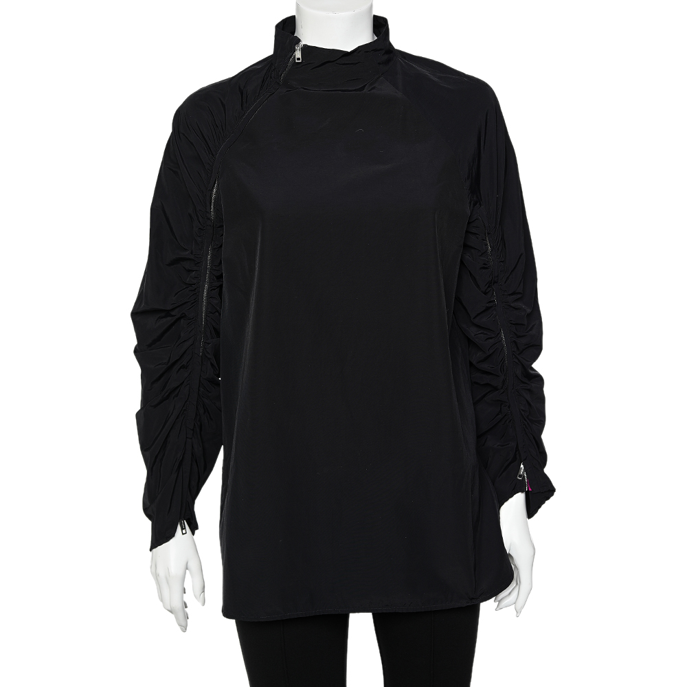 luxury-women-sportmax-used-clothes-p586370-003 Sportmax Black Synthetic Contrast Trim Ruched Zip Detail Tunic Top S