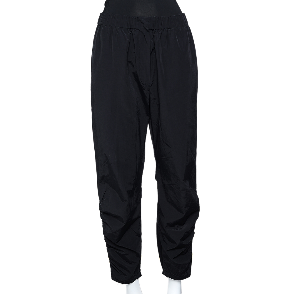 Sportmax Black Synthetic Contrast Trim Ruched Zip Detail Pants M