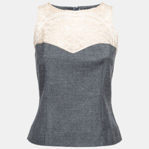 Sportmax Grey Wool Lace Detail Sleeveless Top S