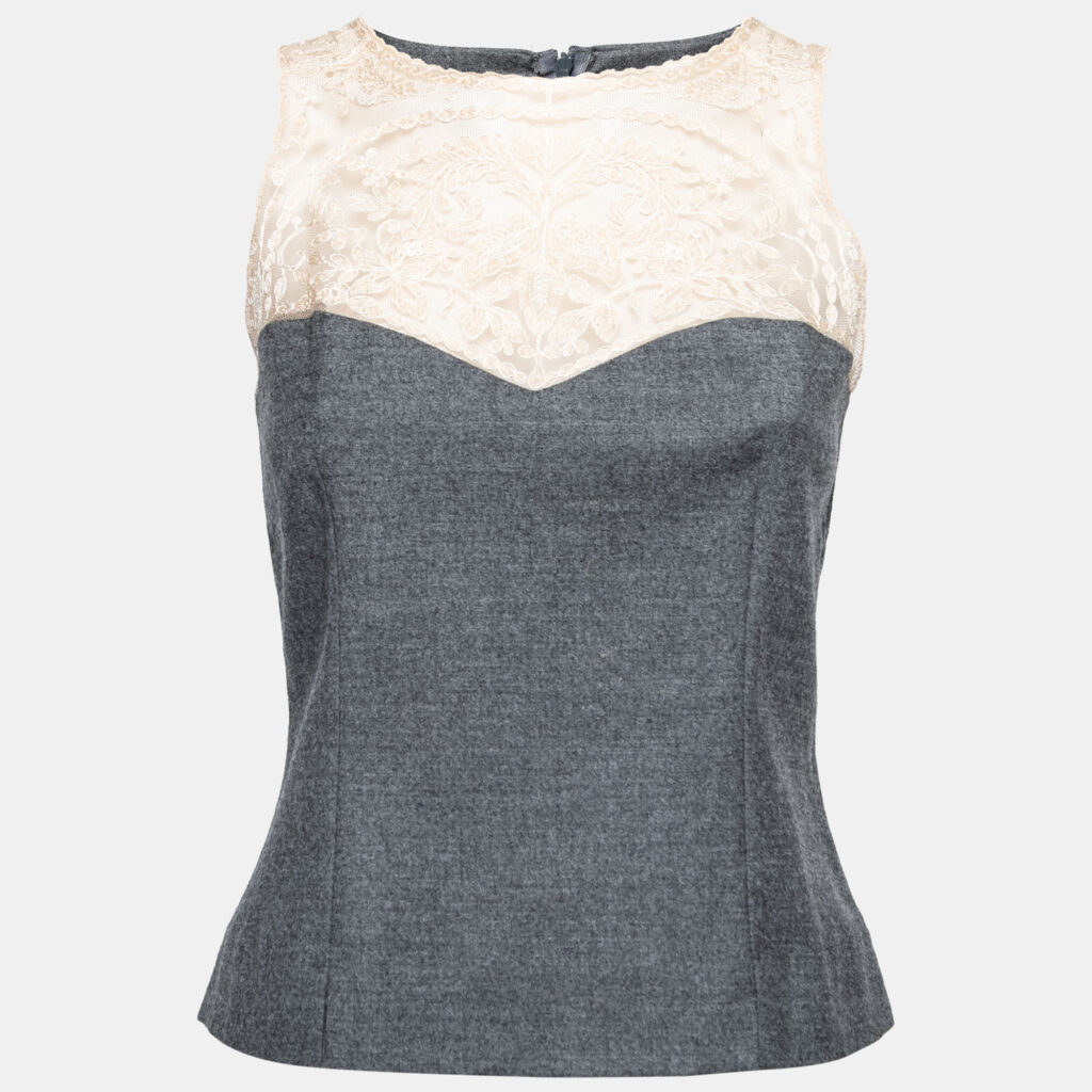 luxury-women-sportmax-used-clothes-p687721-001-1 Sportmax Grey Wool Lace Detail Sleeveless Top S