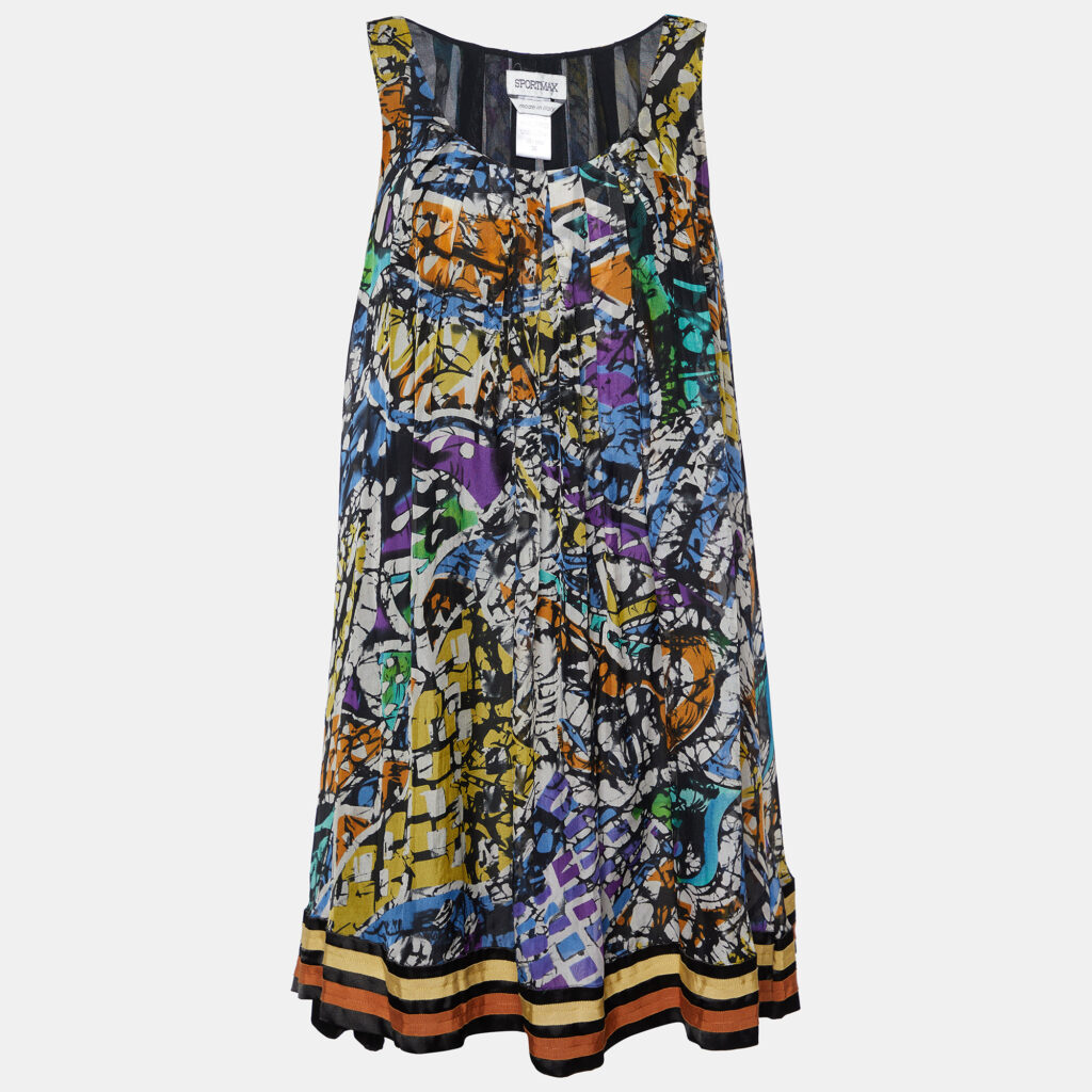 luxury-women-sportmax-used-clothes-p804335-005 Sportmax Multicolor Printed Silk Sleeveless Shift Dress S