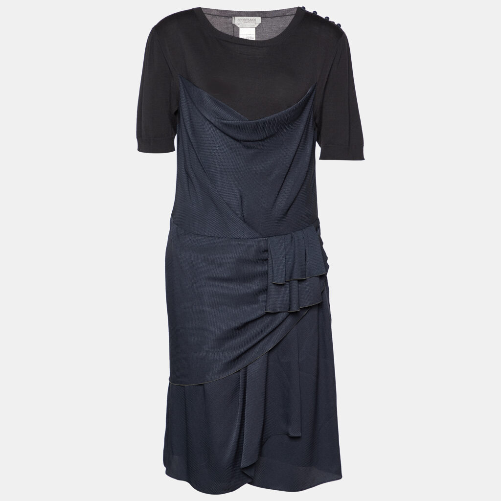 luxury-women-sportmax-used-clothes-p806915-001 Sportmax Charcoal Grey Wool & Silk Draped Mini Dress L