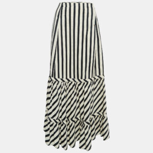 Sportmax Black/White Striped Cotton Blend Flared Maxi Skirt S