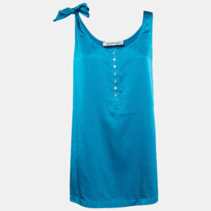 Sportmax Blue Satin Silk Tie-Up Sleeve Buttoned Top S