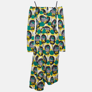 Sportmax Yellow Floral Print Faille Asymmetric Midi Dress S