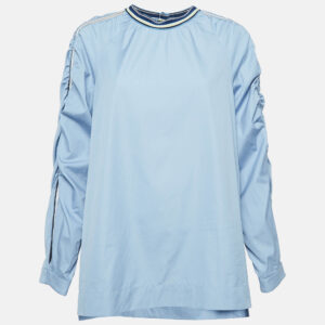 Sportmax Blue Side Stripe Poplin Long Sleeve Top L