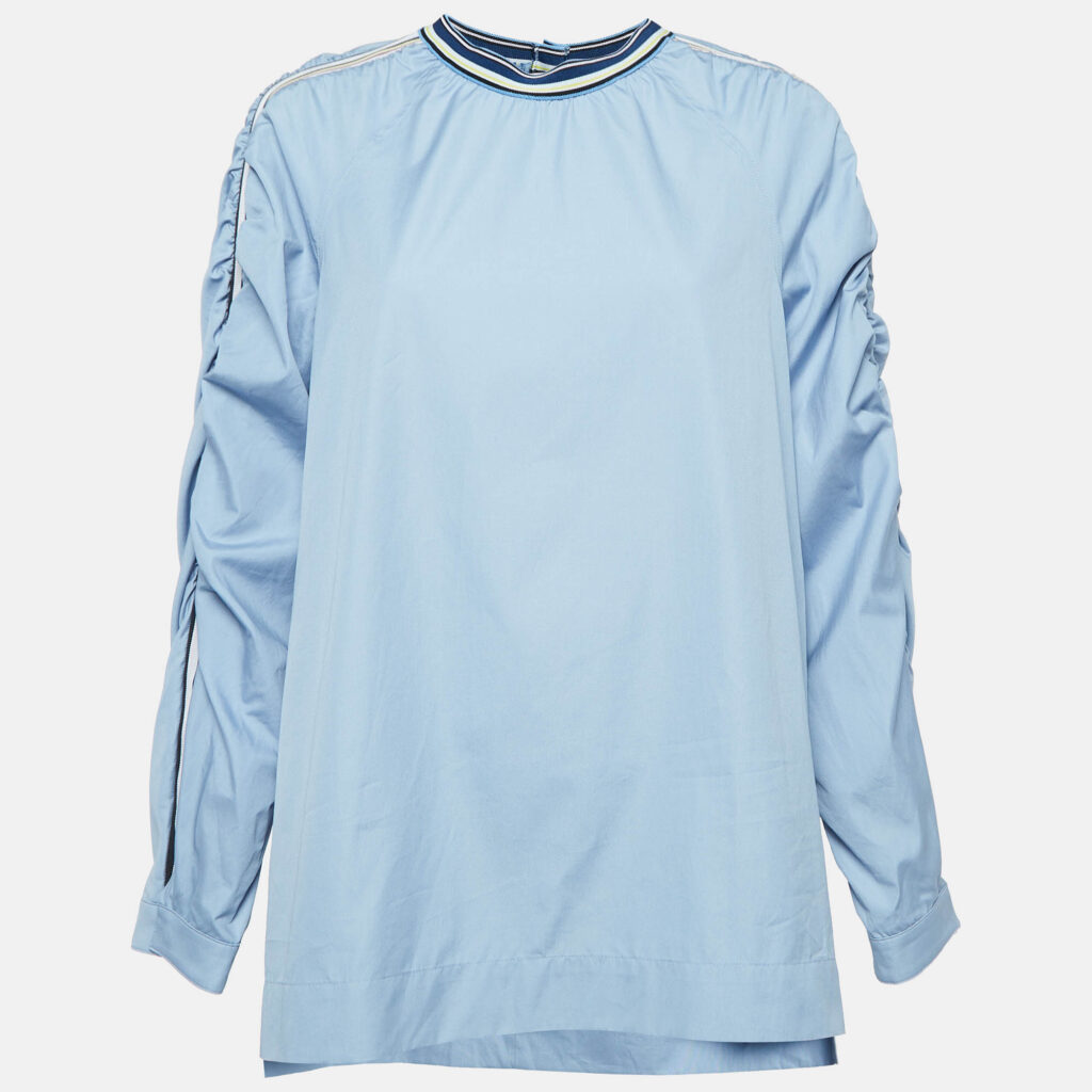 Sportmax Blue Side Stripe Poplin Long Sleeve Top L
