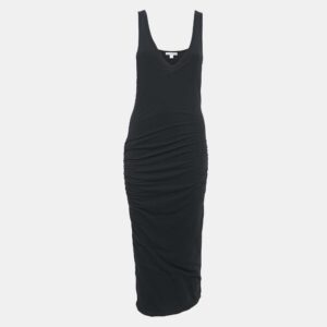 Standard James Perse Black Jersey Ruche Detail Midi Dress S