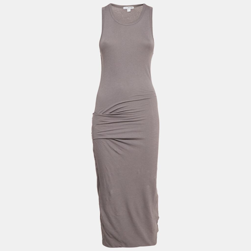 Standard James Perse Grey Jersey Ruche Sleeveless Midi Dress S