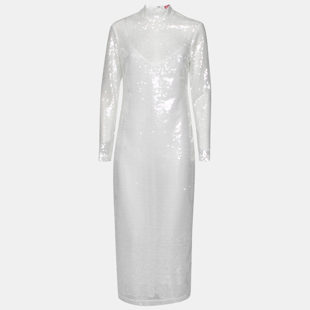luxury-women-staud-used-clothes-p627583-001-2 Staud White Sequin Embellished Long Sleeve Midi Dress M